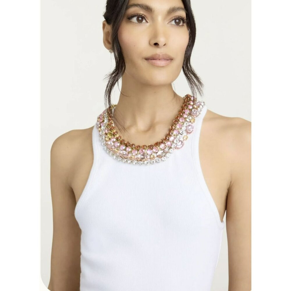 Cinq a Sept Chunky Rhinestone Necklace Lizzie Top Size XXS NWT - Picture 3 of 8